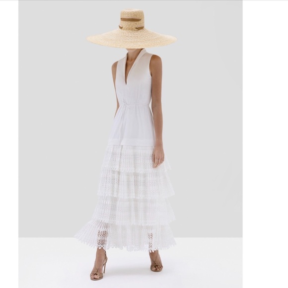 Alexis Dresses & Skirts - Alexis White Sleeveless V-Neck Tiered Lace Midi Dress